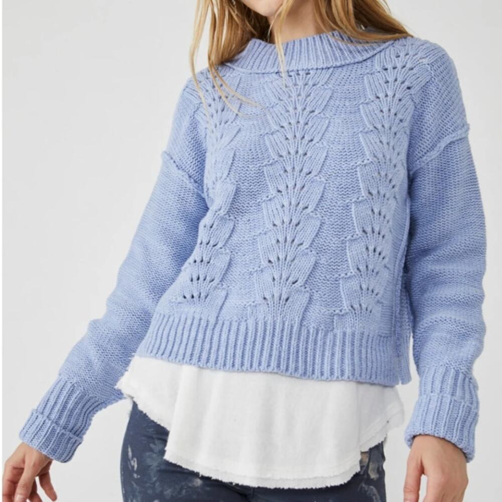 Free People Bell Song Pullover Sweater in Vintage Light Blue Small S
